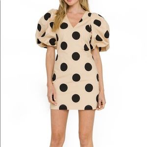 Tan and Black Poka-Dot English Factory Dress. Never been worn. Size Large